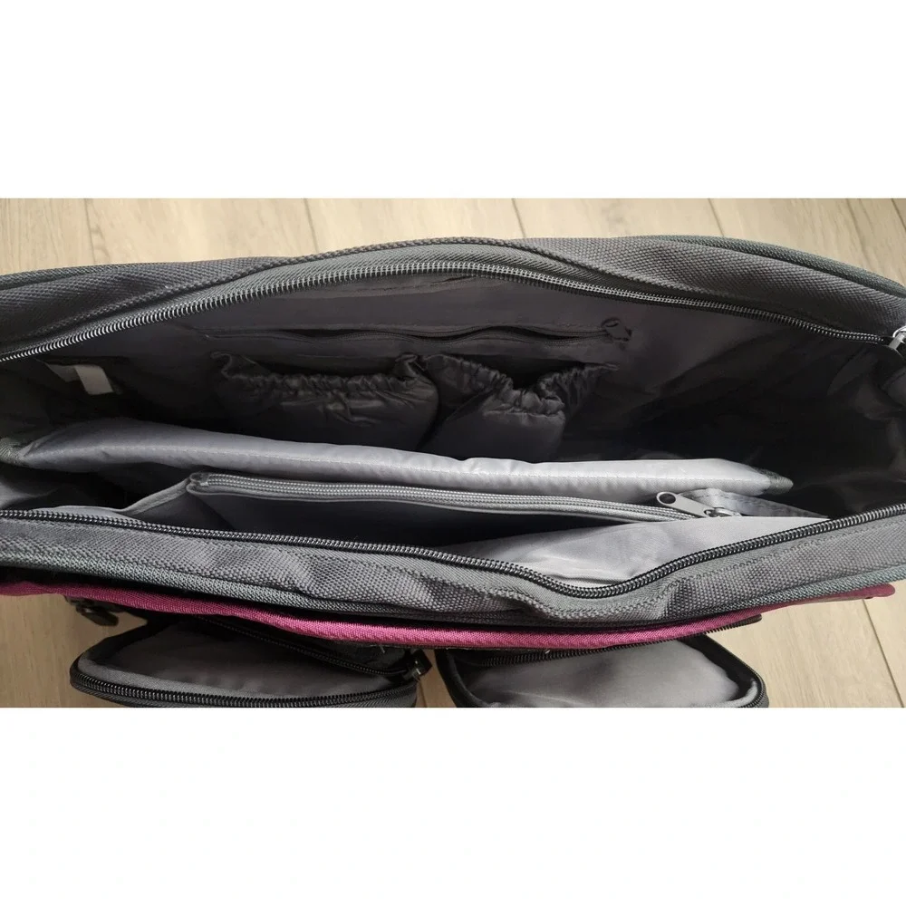 Eddie Bauer Baby Diaper Bag Pink Green Adjustable Strap Multi-Pocket Insulated‎